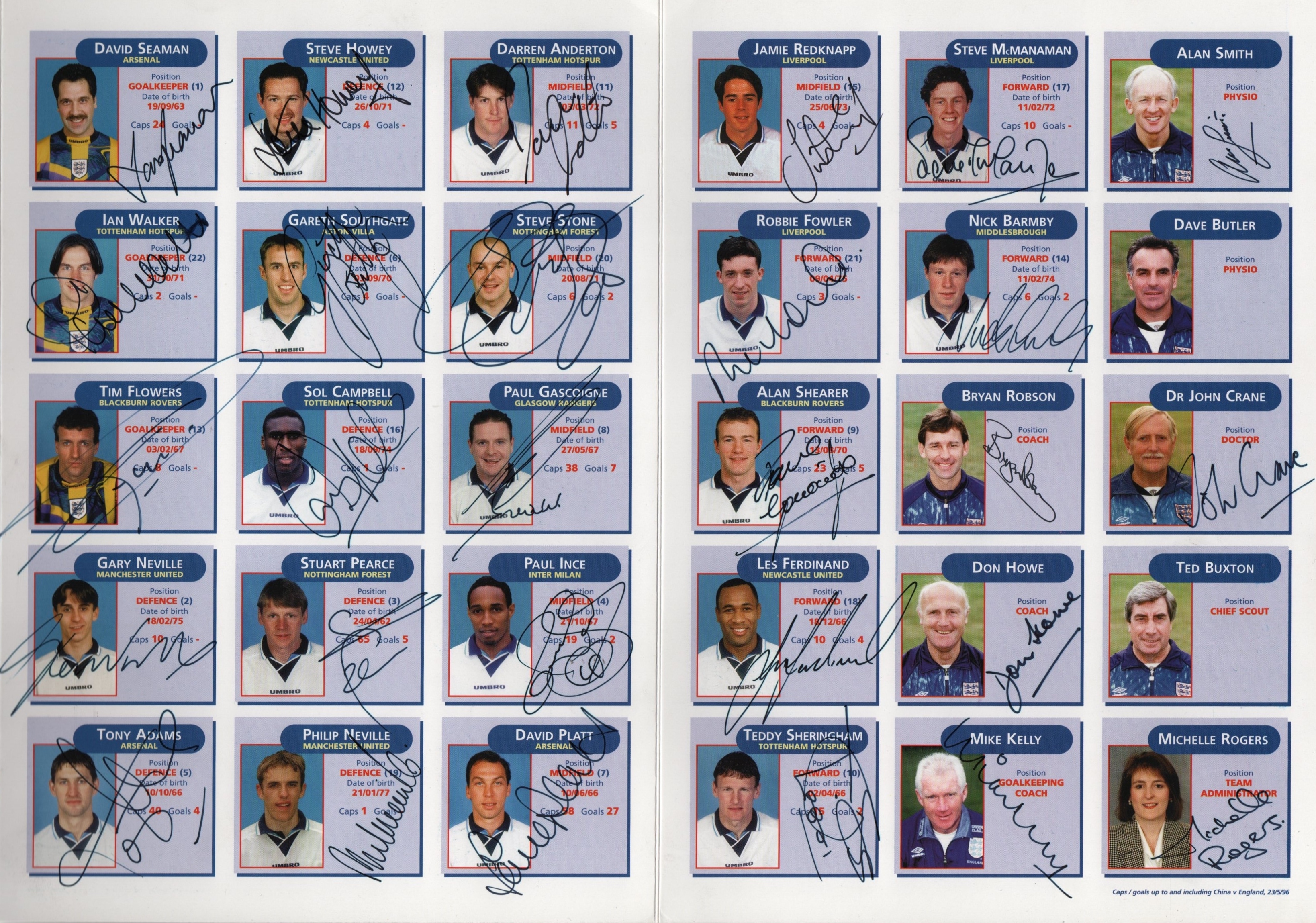 ENGLAND FOOTBALL: Signed 4to colour fold-out presentation by thirty-two England football players, - Image 2 of 2