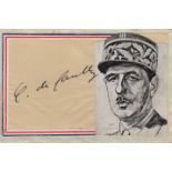 DE GAULLE CHARLES: (1890-1970) French General of World War II. Dark fountain pen ink signature ('C.