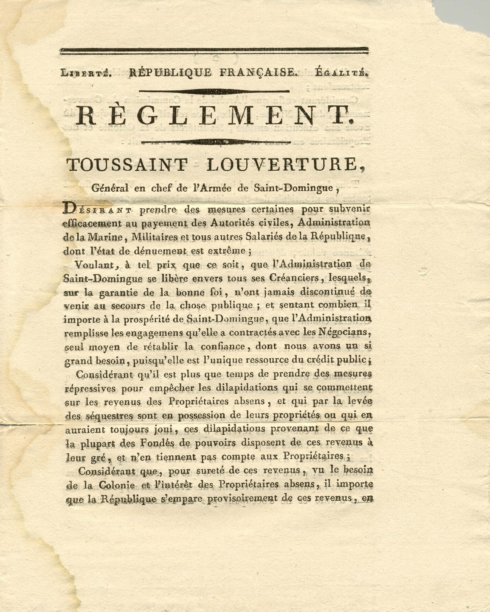 [TOUSSAINT LOUVERTURE FRANÇOIS]: Rare p