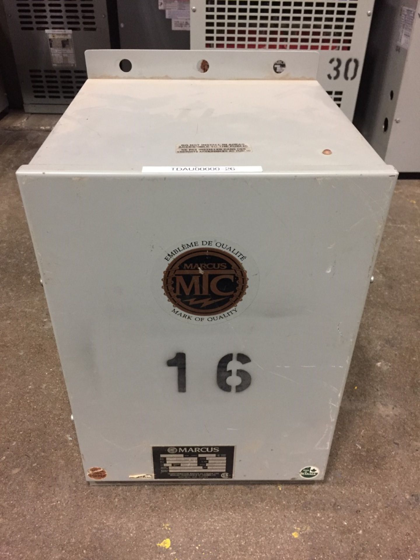 Auto transformer - Used - Dry - 16KVA - 210/multi-240V. IF REQUIRED wrapping add $10.00 per skid