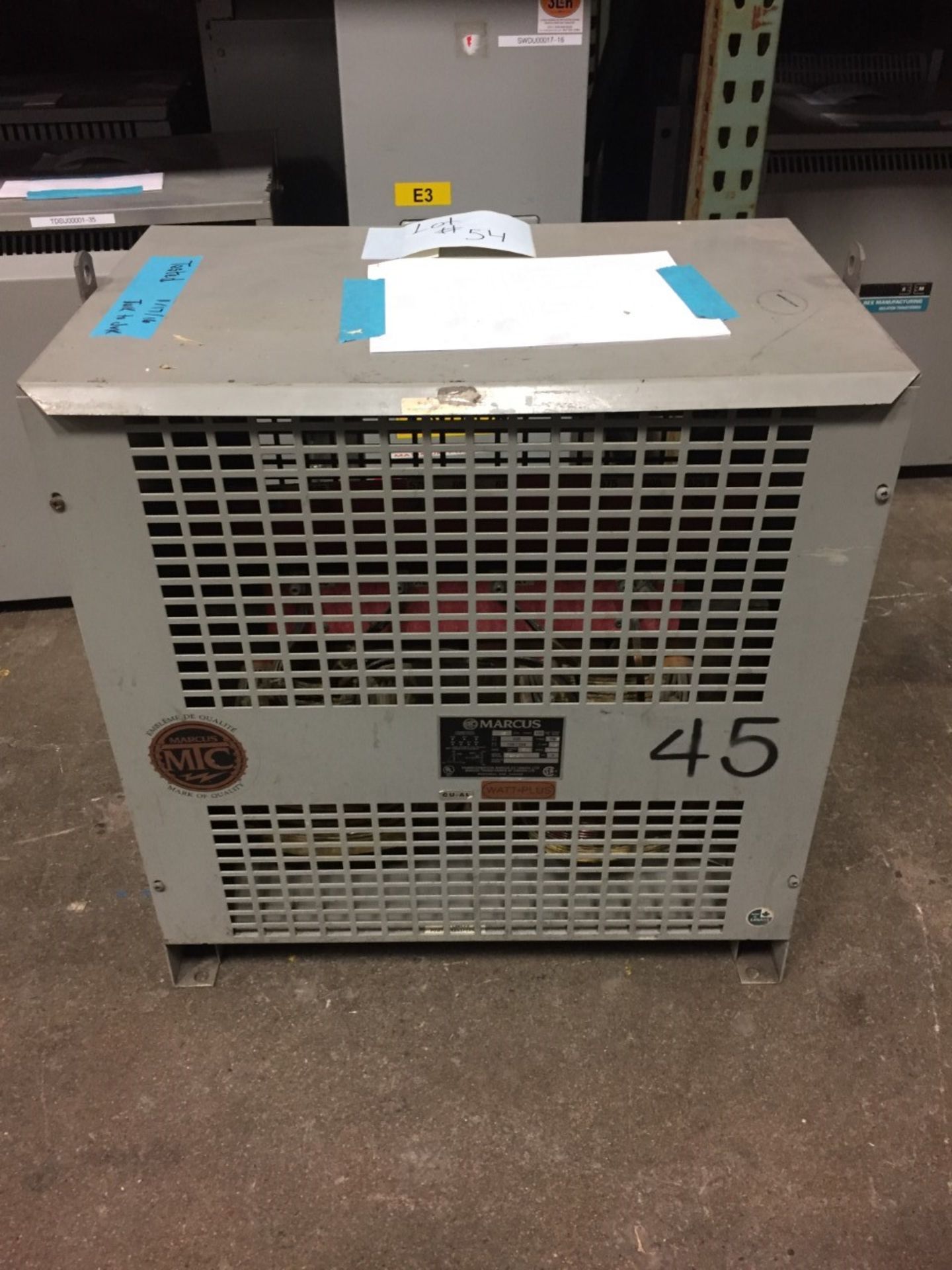 Transformer - 45 KVA 600 Delta - 208Y/120 used dry type. IF REQUIRED wrapping add $10.00 per skid