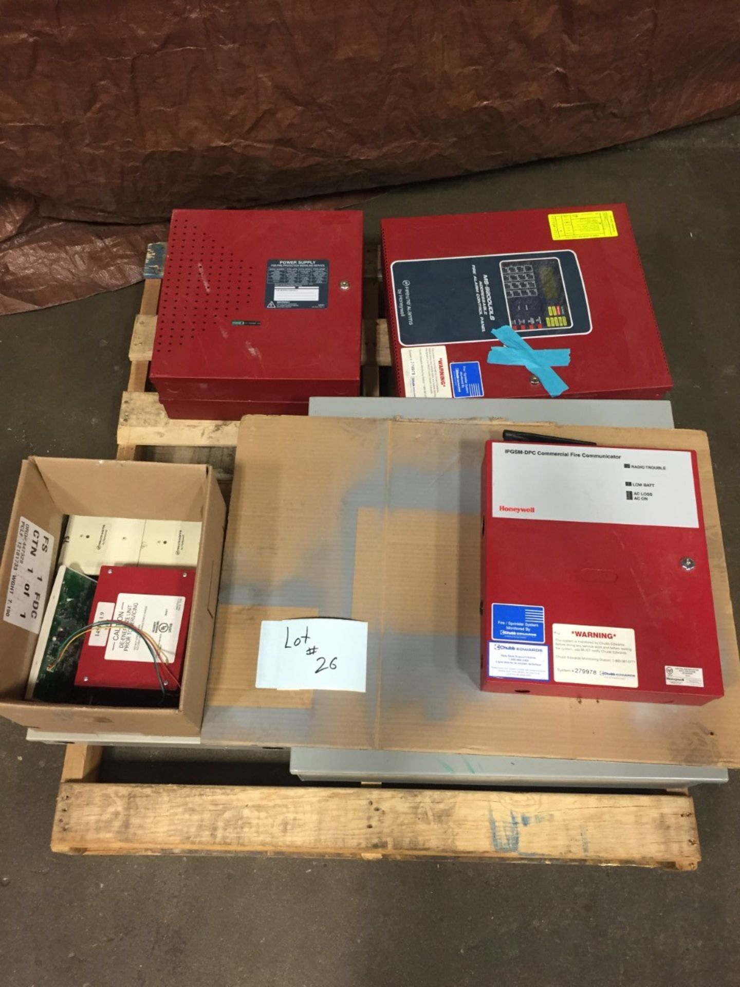 Honeywell Fire Alarm Control Panels + Comunicators (skid). IF REQUIRED wrapping add $10.00 per skid