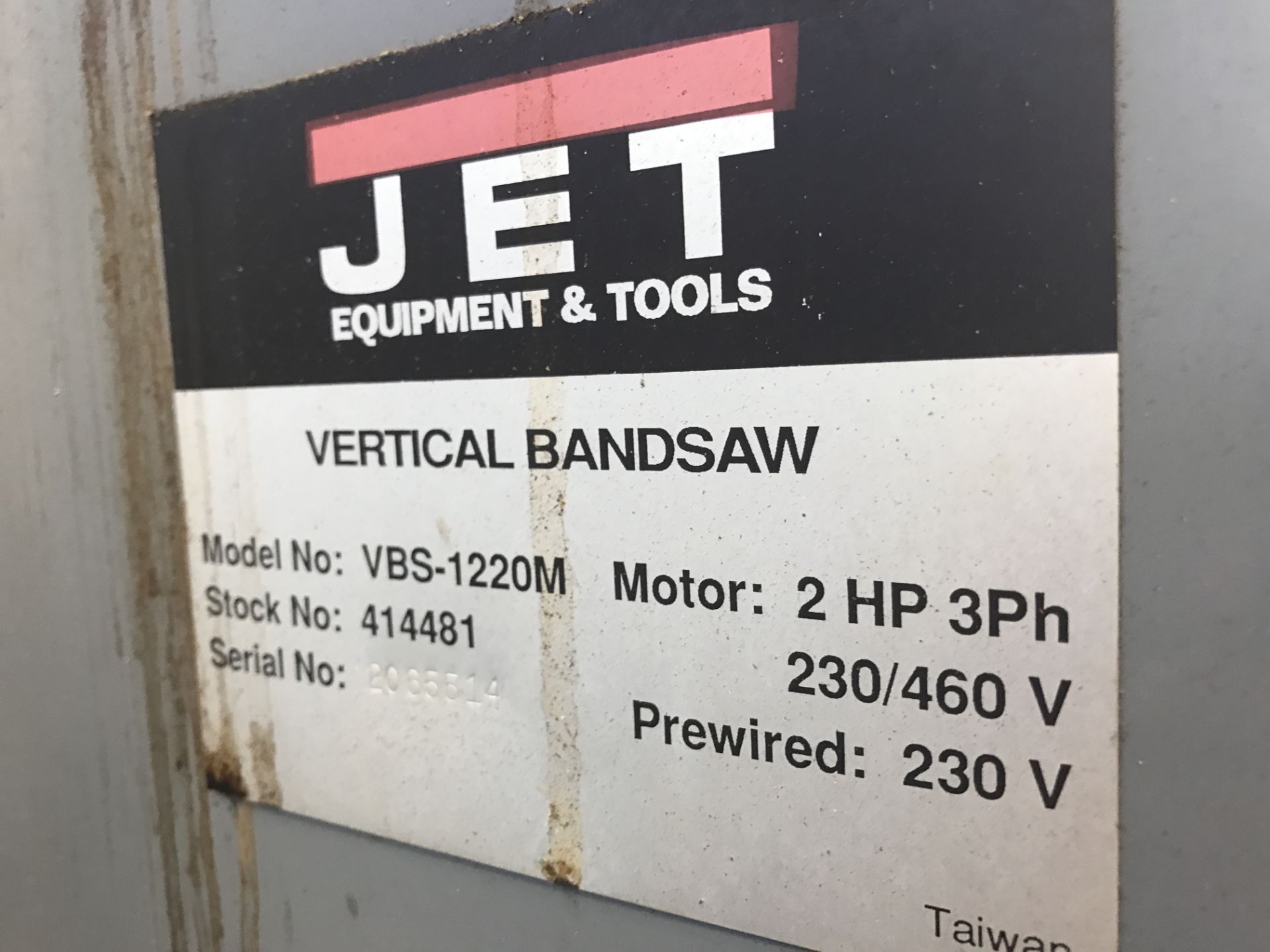 Vertical Band Saw, Jet model VBS-1220M, 2 HP, 13' 3" blade length - Image 2 of 2