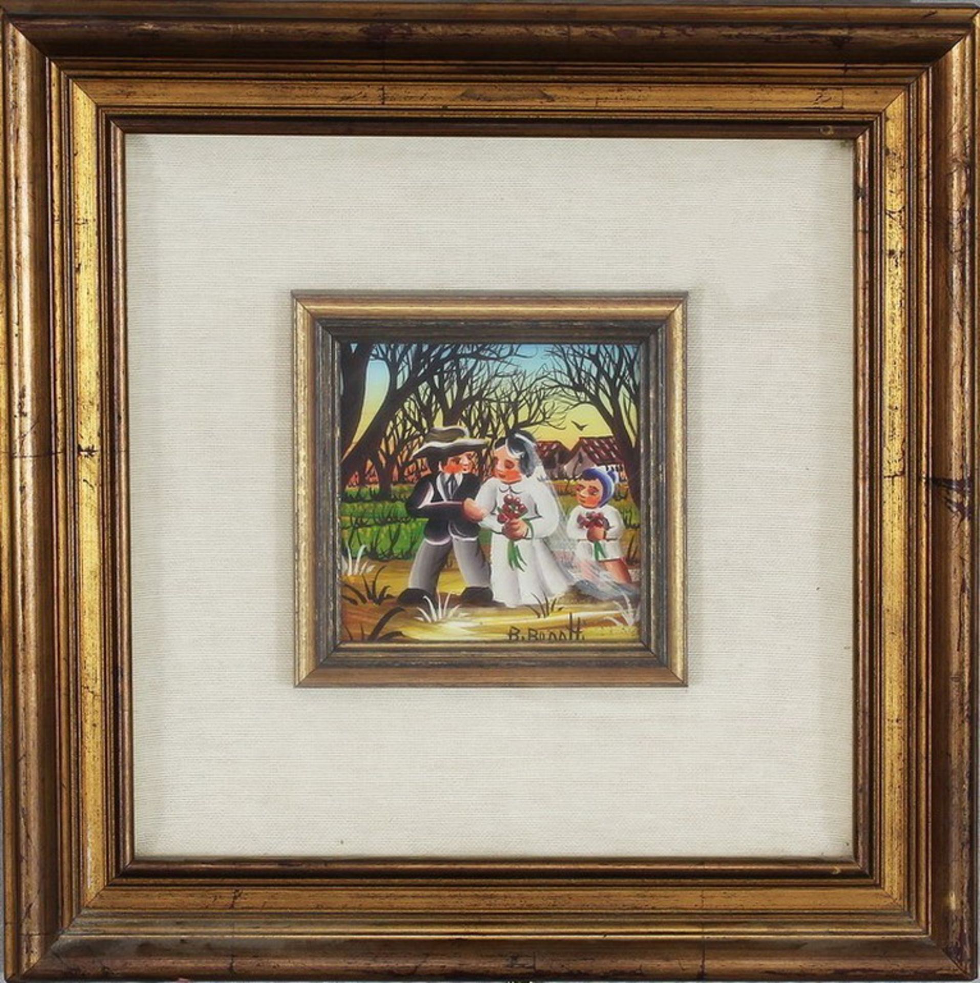 N. 99 (V.F. 841) MATRIMONIO CONTADINO, BRENNO BENATTI, GUASTALLA (RE), OLIO, 10 X 10 CM