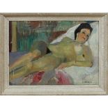 Nudo femminile, olio su cartone, cm. 70x50 M. Campolmi anni '50 cornice coeva