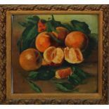 Arance, olio su faesite cm. 34x32 scuola italiana anni '30/40 cornice coeva