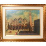 Piazza San Marco con figure, olio su tela firmato F. Vason?, cm. 63x51