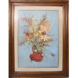 Vaso con fiori, olio su faesite, pittore del XX secolo, cm. 48x68
