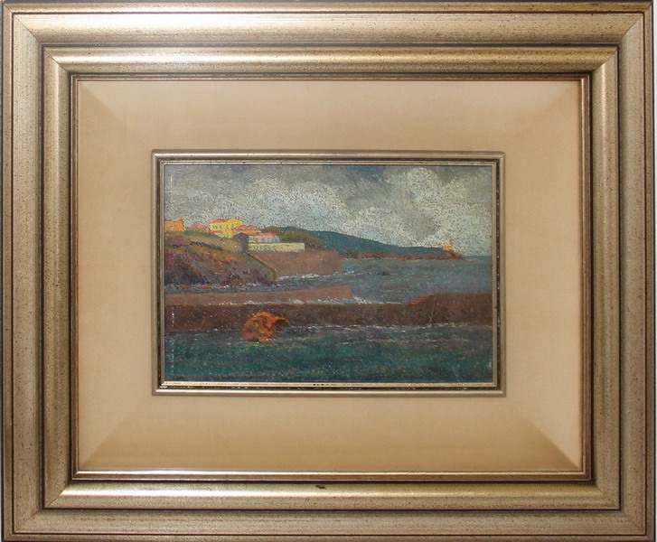 Marina D'Antignano, olio su faesite, firmato F.Murer? cm. 29x19