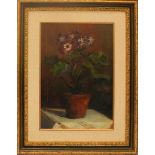 Vaso di crisantemi, olio su tela , pittore del XX secolo con scritta Ripari, cm. 33x49