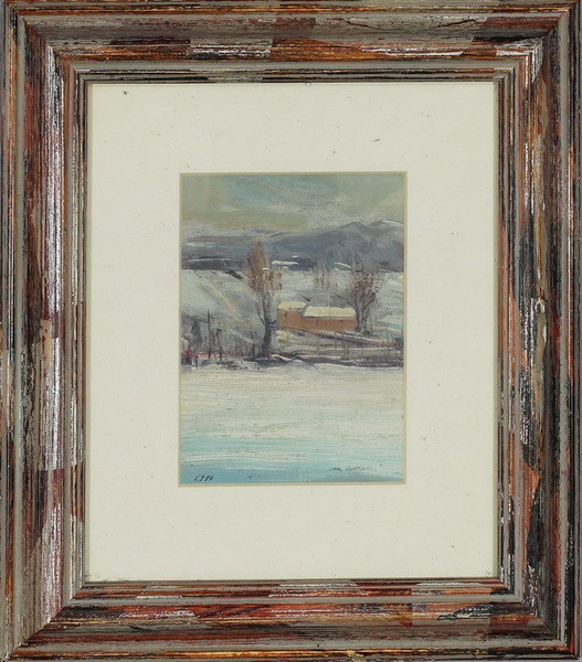 Paesaggio innevato, M. Cecconi 1996, olio, 16,5 x 12,5 cm