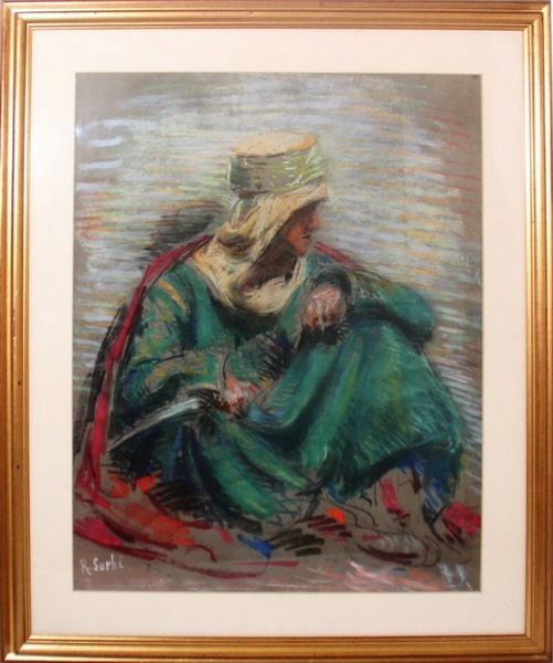 Figura araba, pastello su carta firmato R. Sorbi? cm. 45x56