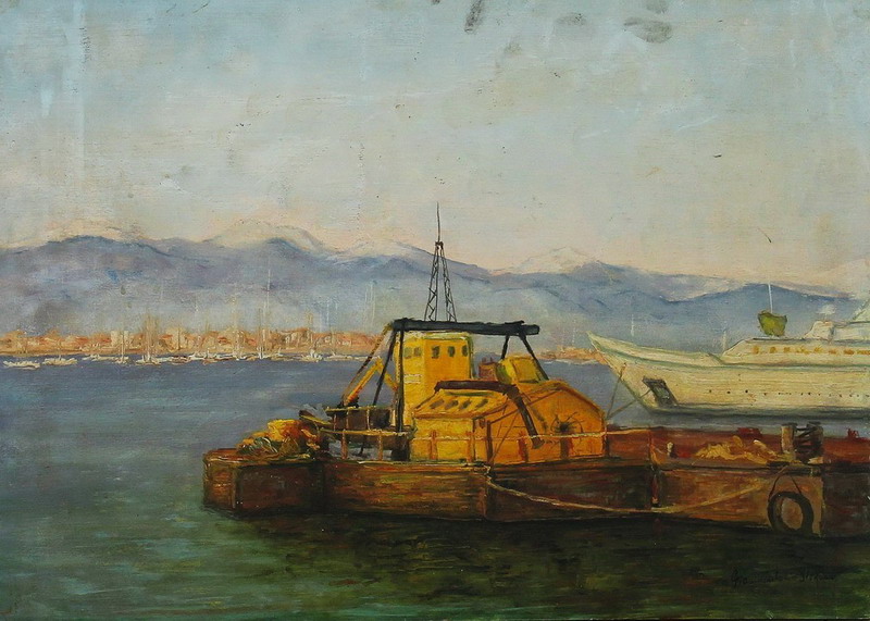 Darsena in inverno, Stefano Giannantonio 1995, olio, 35 x 50 cm