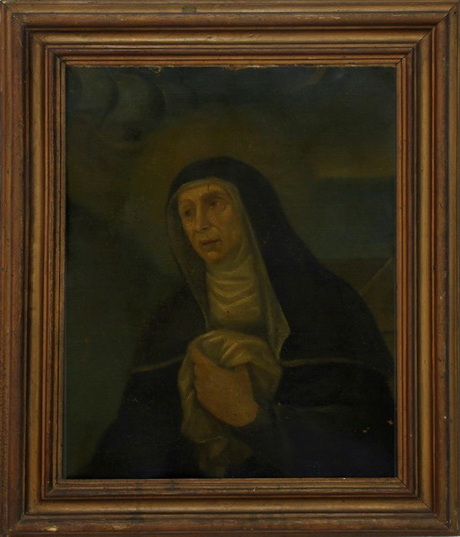 S. Monica, olio su tela con cornice coeva, cm. 43 x 52. Emilia 1600