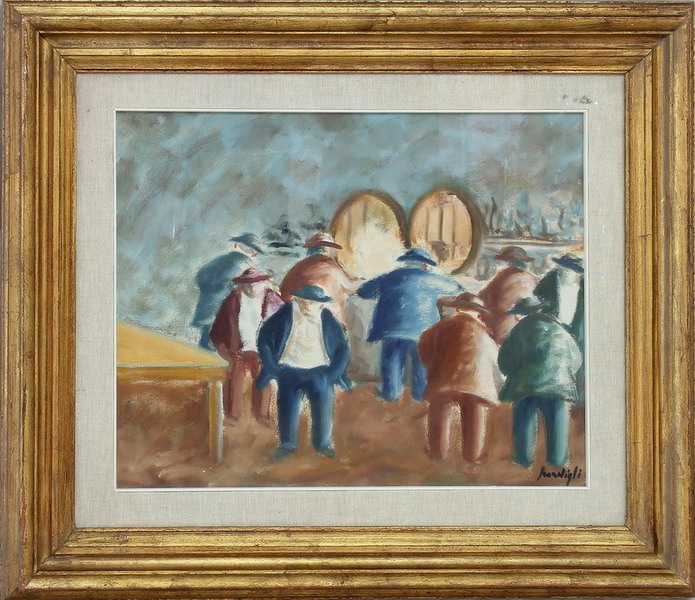 Omini all’osteria, Marino Scardigli, olio, 37,5 x 48 cm