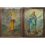 Coppia di dipinti, San Giuseppe con Bambino e Assunta, olio su tela, primi '900, cm. 80x130