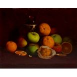 Natura morta con mele e arance, olio su faesite, cm. 50x40, anonimo del '900