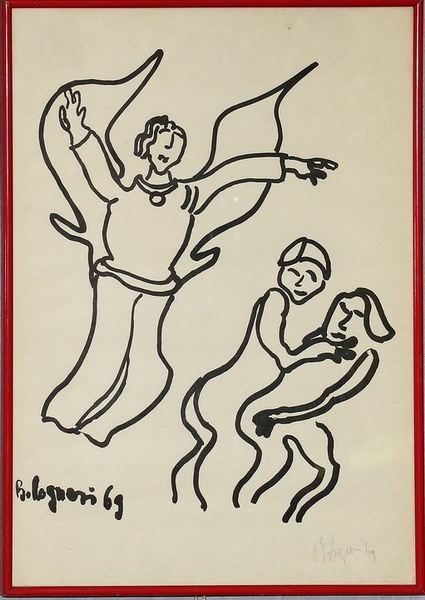 La cacciata dal Paradiso Terrestre, Bolognesi 1969, pennarello nero su carta (disegno), 46 x 33 cm