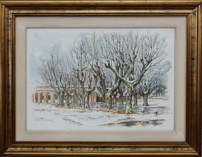 L'esedra di palazzo Te con la neve, acquerello su carta, cm. 50x36, Otello Marconi (Sustinente 29