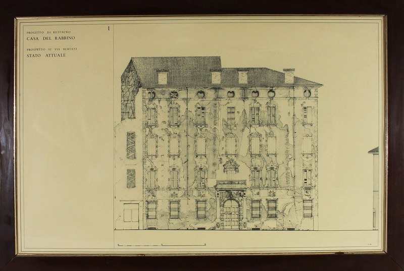 Progetto del restauro della casa del Rabbino, prospetto su via Bertani, cm. 84x56