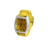 Orologio con cronografo, cassa in alluminio satinato da uomo con quadrante giallo, con datario, al