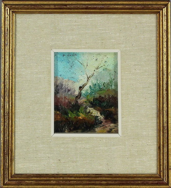Paesaggio onirico, Pietro Di Lucia 1977, olio, 9 x 7 cm