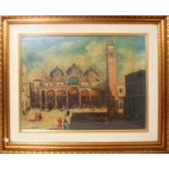 Piazza San Marco con figure, olio su tela firmato F. Vason?, cm. 63x51