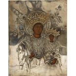 Madre di Dio, olio su tavola con riza in argento, cm. 22,5x29