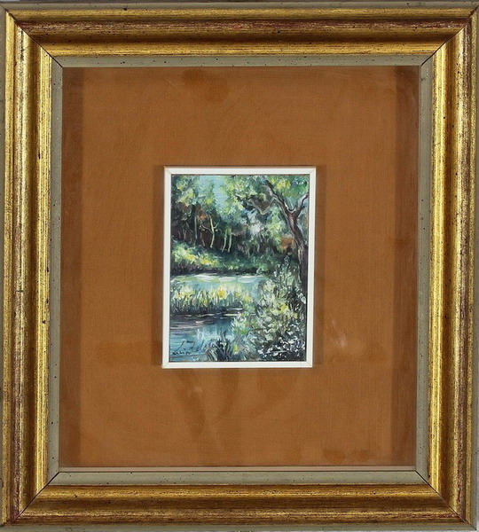 Paesaggio, angolo del Po, Lucia Zelati 1975, olio, 10 x 7,5 cm