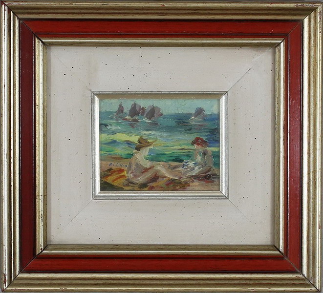 La spiaggia, Pietro Di Lucia 1977, olio, 7 x 9 cm