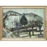 Paesaggio ad Arco di Trento, Lucia Zelati 1950, olio su cartone, 47 x 64,5 cm