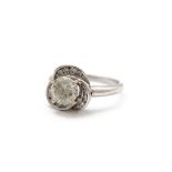 Anello in oro bianco 18kt con diamante solitario round brillante mm 8,07x4,75 ct 2,20 circa Colore J