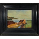 Paesaggio di mare, olio su faesite R. Corsini 1938, cm. 32x25 cornice coeva