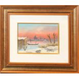 Mantova dal lago con la neve, olio su cartoncino cm. 17x13 A. Galusi