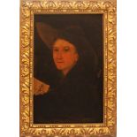 Ritratto di donna con cappello, olio su faesite attribuibile a D. Pesenti, cm. 38x59