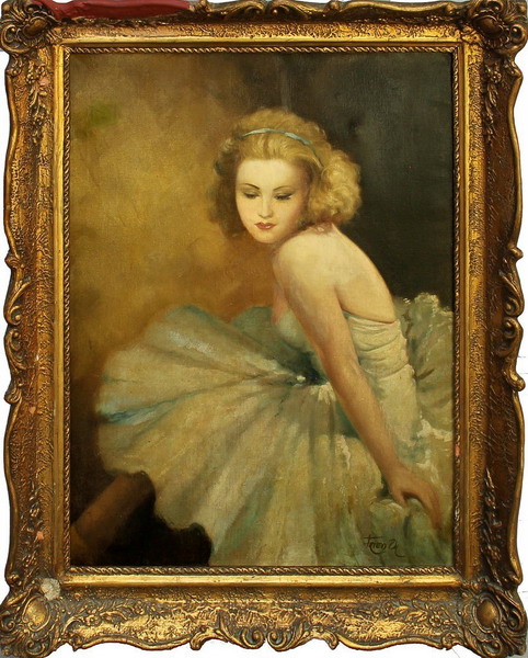 Ballerina, olio su tela, firmato Fried Pal, cm.60x78, primi 900 cornice coeva