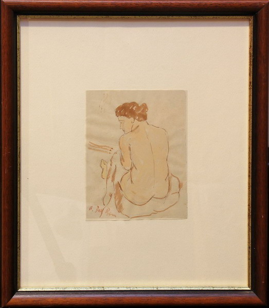 Nudo di schiena, acquarello su carta, firmato A. Del Bon, cm. 12x16