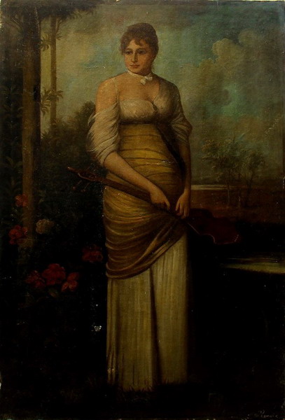 Ritratto di donna vittoriana, olio su tela cm. 68x107 firmato in basso a dx 1880 circa