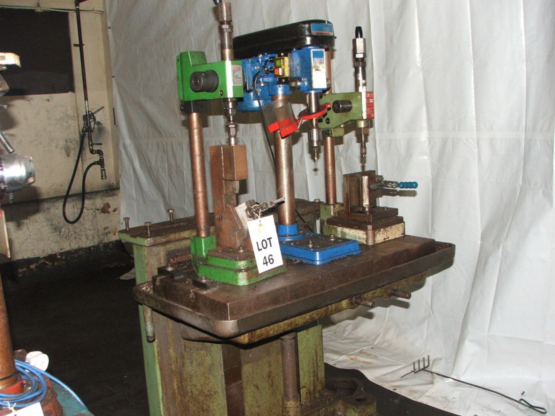 STELL DRILL BASE WITH 2 X PRYOR COMPONENT PRESSES & DRAPER BENCH DRILL