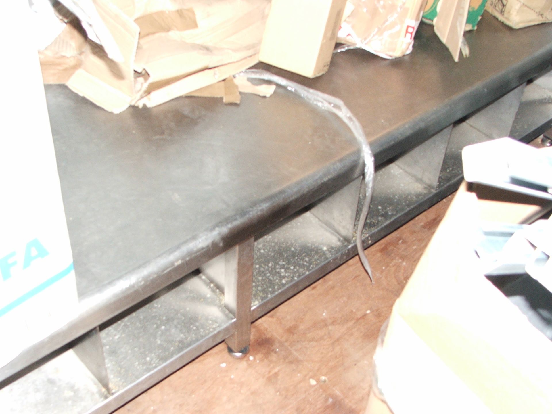 8 MTR LONG S/STEEL LOCKER ROOM BENCH WITH 16 SHOE HOLDERS (8 EACH SIDE) LIFT OUT £15.00 - Image 2 of 2