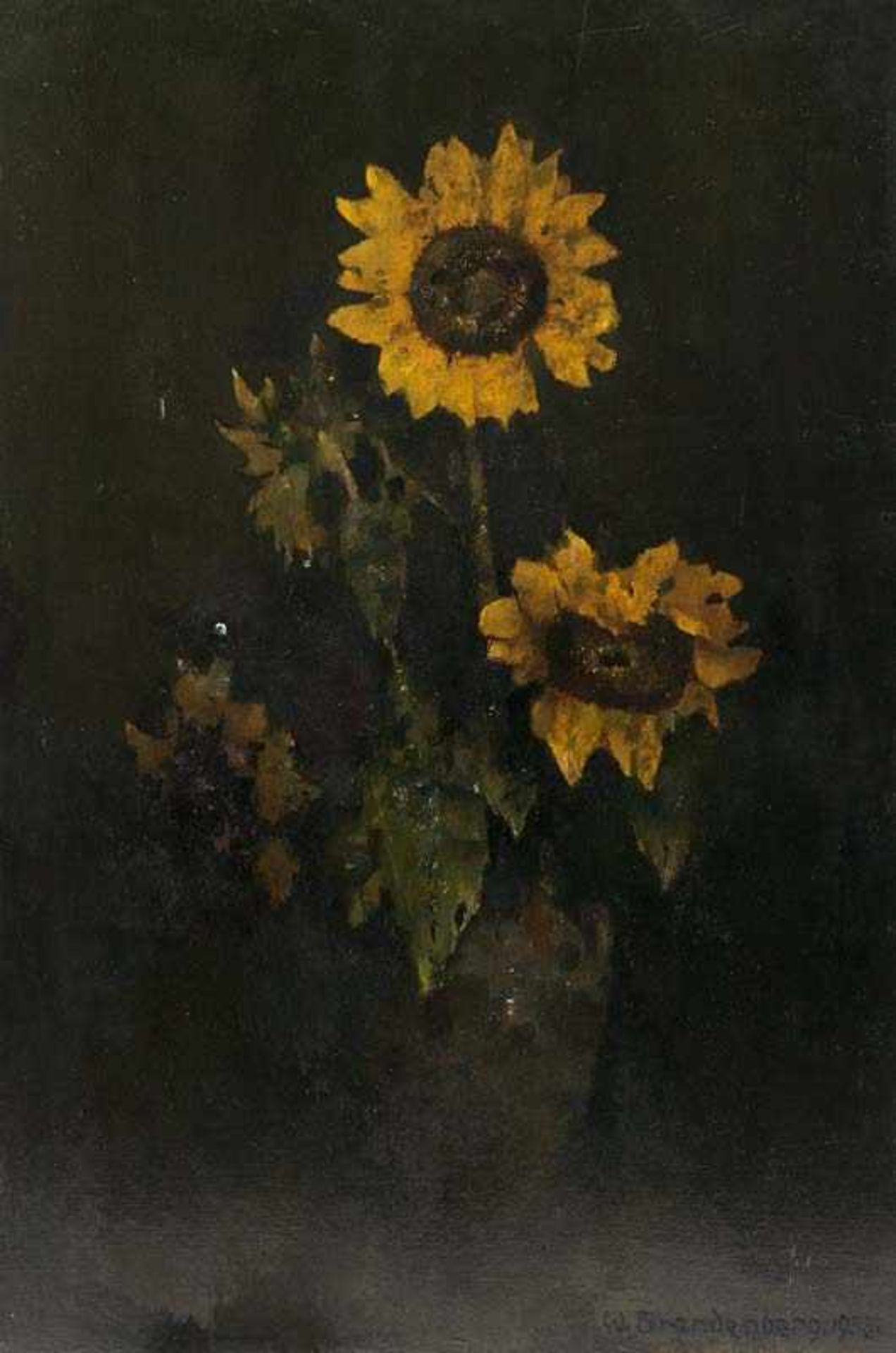 Brandenberg, Ludger Wilhelm. (1889 Essen - 1975 Krefeld). Sonnenblumen. 1955. Öl auf Platte. 90,5