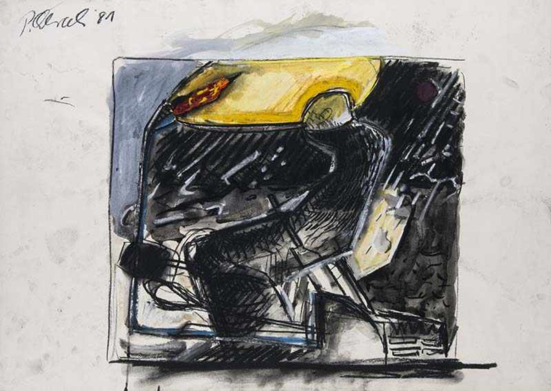 Chevalier, Peter. (1953 Karlsruhe - lebt in Berlin). o.T. 1981. Öl, Gouache und Aquarell über