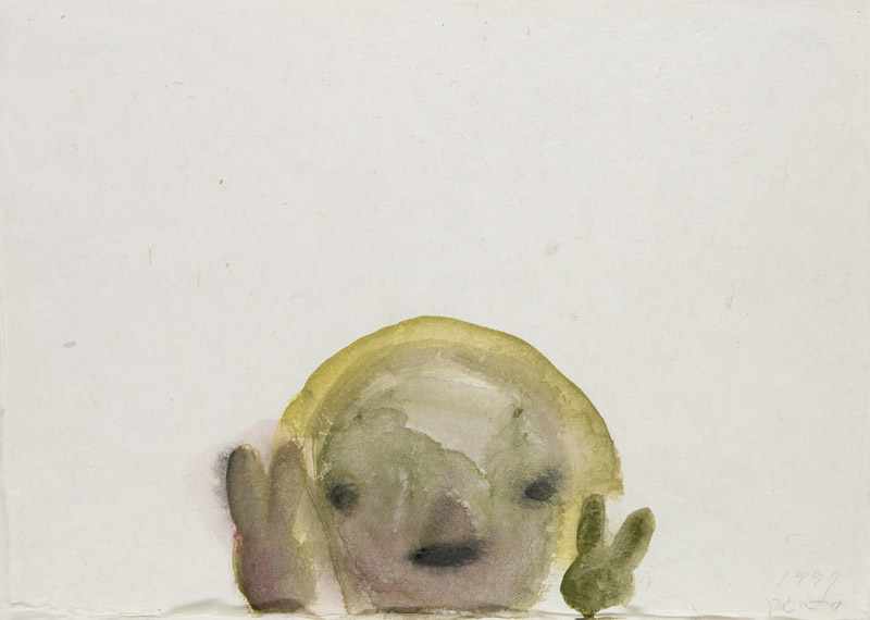 Kato, Izumi. (1969 Shimane (Japan)). o.T. (Kopf). 1999. Aquarell auf Büttenpapier. 27,5 x 37,5 cm.