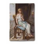 Sitzende am Webstuhl, in der Art englischer klassizistischer Maler wie Godward und Alma-Tadema. Wohl