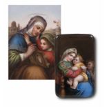 Porzellan - Bildplatten - - Zwei Porzellangemälde. Die hl. Anna lehrt Maria das Lesen und Madonna