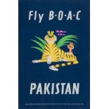 Plakate - - Fly BOAC. Pakistan. Um 1953. Farblithographie, vollständig aufgezogen auf Leinen, 100,