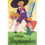 Plakate - KaDeWe - - Billige Pfingstangebote. Etwa 1930. Farblithographie. 118,5 x 80 cm.