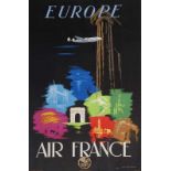 Plakate - Frankreich - - Maurus, Edmond. Europe. Air France. 1951. Farblithographie, vollständig