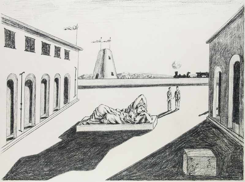 Chirico, Giorgio de. (1888 Volos - 1978 Rom). Piazza d'Italia. 1969. Lithographie auf Bütten. 44,5 x