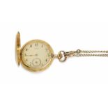 Uhren - - Savonette. Herrentaschenuhr mit seitlichem Handaufzug, goldfarbenes Ziffernblatt mit